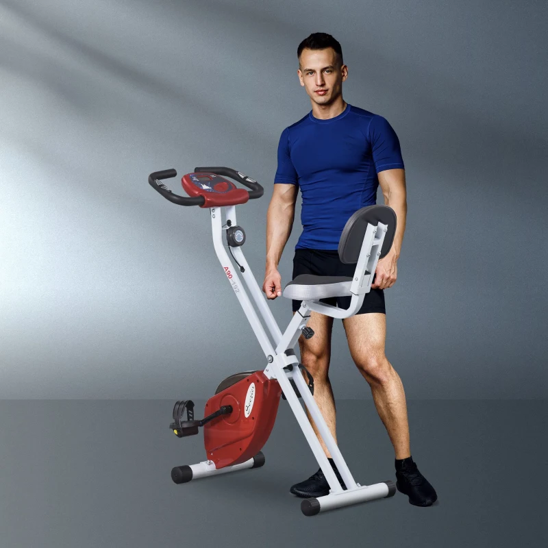 Soozier Foldable Indoor Stationary Bike with 8 Levels of Magnetic Resistance, Exercise Bike for Cardio Workout, Red
