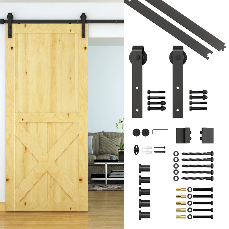 HOMCOM 6.6FT CARBON STEEL Sliding Wood Barn Door Hardware Track Set Door System Carbon Steel J Shape Roller
