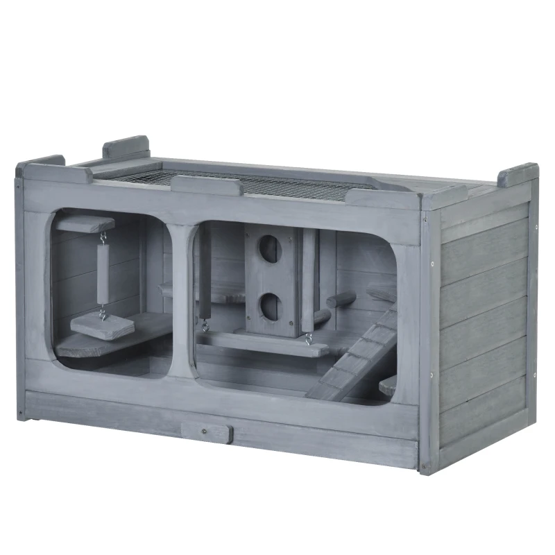 PawHut Wooden Extra Large Hamster Cage with Swings, Small Animal Cage and Habitat with Jumping Platforms, Hamster Habitat, Rats, Mice, Pull-Out Tray