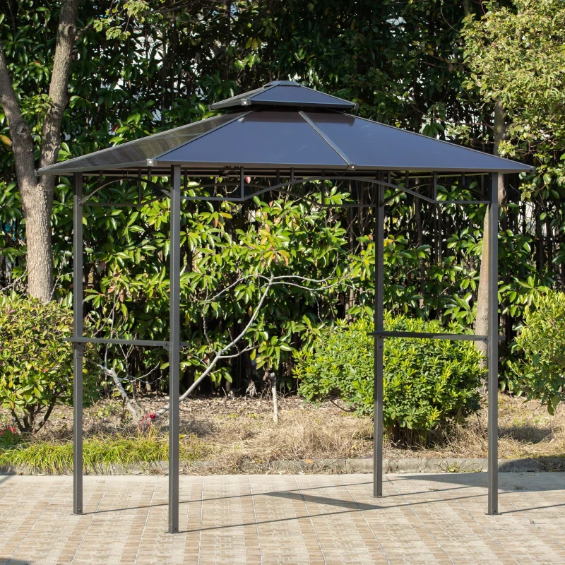 Outsunny 8' x 5' Barbecue Grill Gazebo Tent, Outdoor BBQ Canopy with Side Shelves, and Double Layer PC Roof, Brown