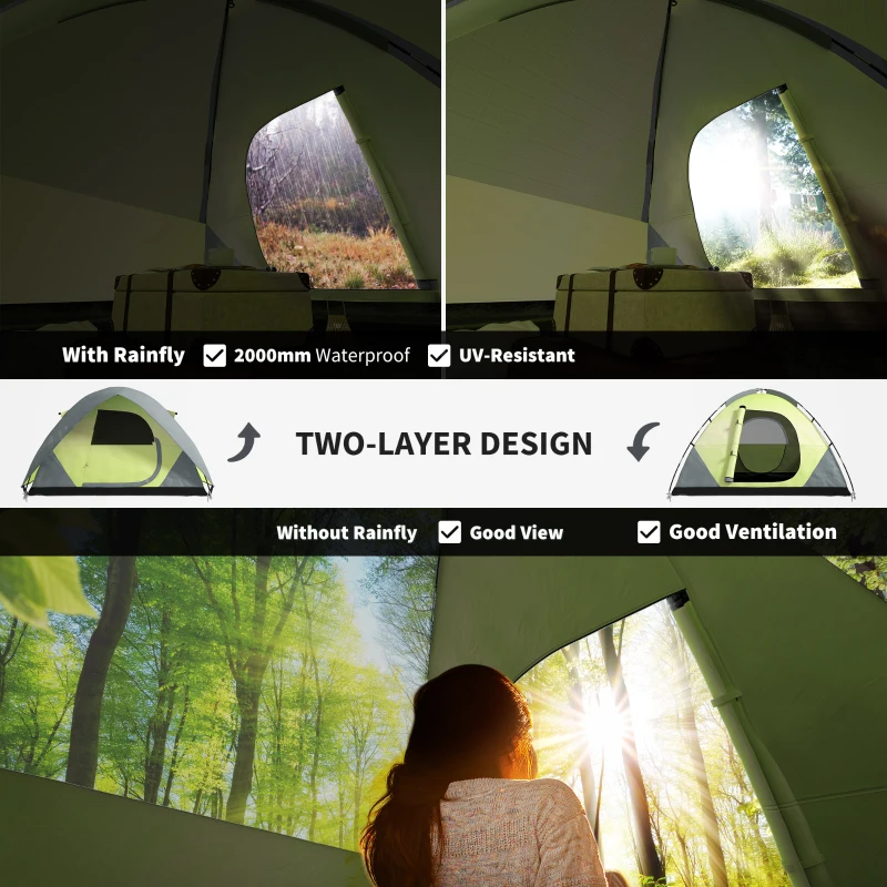 Outsunny 3- Person Family Dome Tent with Removable Rain Fly, Waterproof Camping Tent for Backpacking Hiking Outdoor with Carry Bag, Yellow and Grey