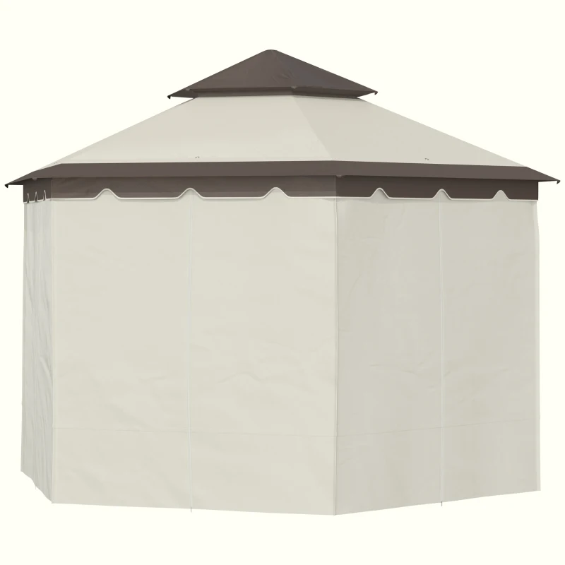 Outsunny 13x13ft Hexagonal Patio Gazebo, Double Roof Garden Pavilion Outdoor Marquee Canopy Wedding Party Tent Shelter with Sidewall Panels