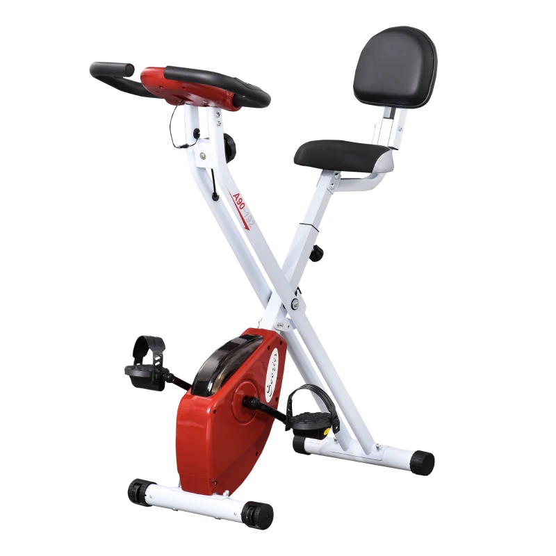 Soozier Foldable Indoor Stationary Bike with 8 Levels of Magnetic Resistance, Exercise Bike for Cardio Workout, Red