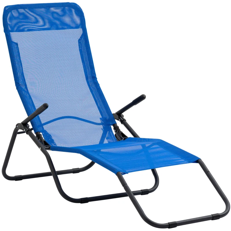 Outsunny Foldable Patio Lounge Chair, Outdoor Beach Lounger with Breathable Mesh Fabric, Zero Gravity Chair with Reclining, Footrests, and Armrests, for Garden, Pool, Blue