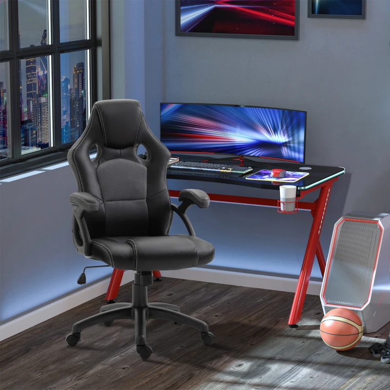 Vinsetto PU Leather Gaming Chair High Back Office Chair with Adjustable Height, Computer Gamer Chair, Grey