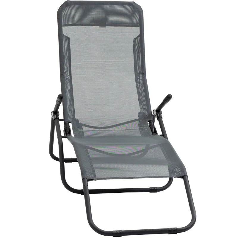 Outsunny Foldable Patio Lounge Chair, Outdoor Beach Lounger with Breathable Mesh Fabric, Zero Gravity Chair with Reclining, Footrests, and Armrests, for Garden, Pool, Grey