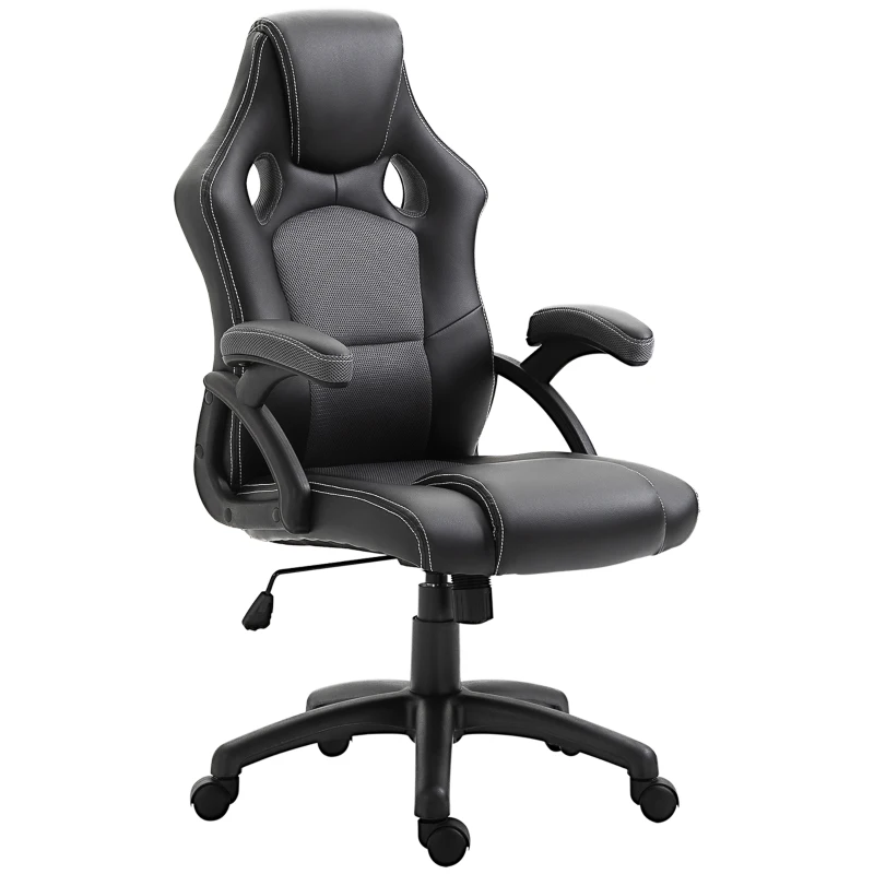 Vinsetto PU Leather Gaming Chair High Back Office Chair with Adjustable Height, Computer Gamer Chair, Grey