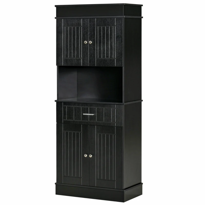 HOMCOM 72" Kitchen Pantry Cabinet, Freestanding Buffet with Hutch, Cupboard with Adjustable Shelf, Utility Drawer, 2 Door Cabinets and Countertop, Black Wood Grain