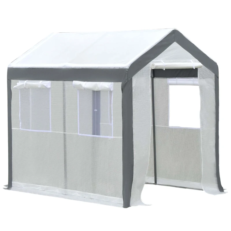 Outsunny 8' L x 6' W x 7' H Outdoor Walk-In Tunnel Greenhouse with Roll-up Windows, 2 Zippered Doors, & Weather Cover