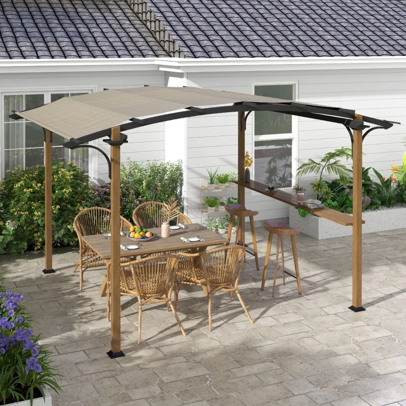 Outsunny 12' x 10' Outdoor Pergola with Bar Counter, Sun Shade Canopy, Aluminum and Steel Frame for Backyard