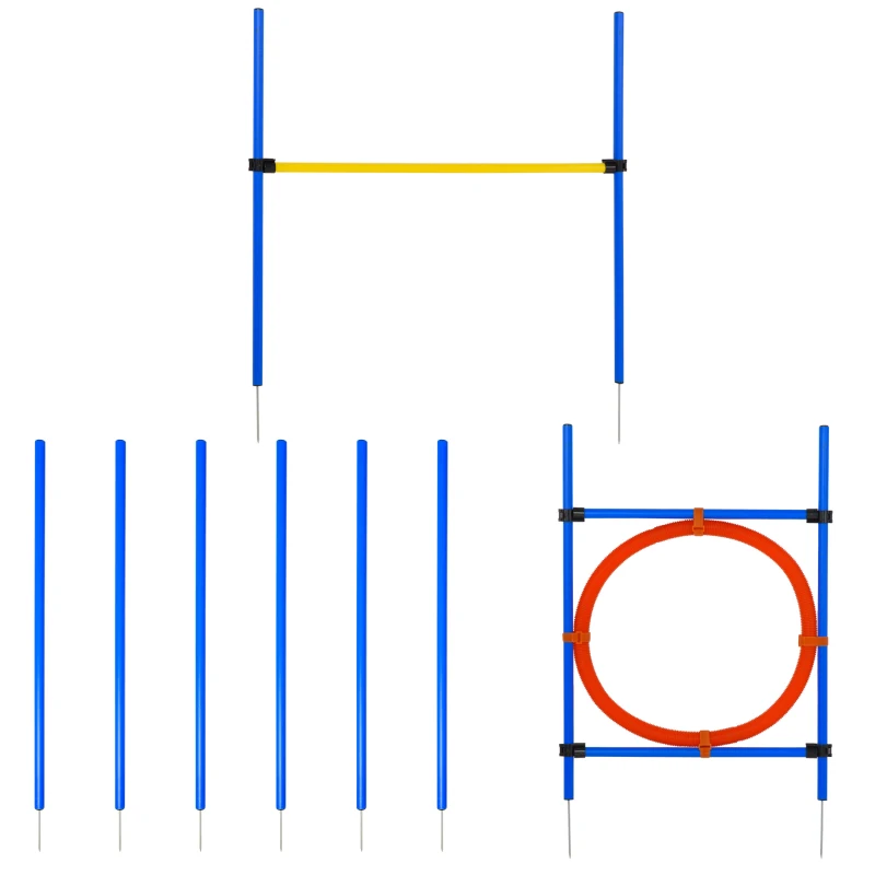 PawHut Dog Pet Obstacle Agility Training Kit High Jump Weave Pole Ring Obedience Equipment Portable