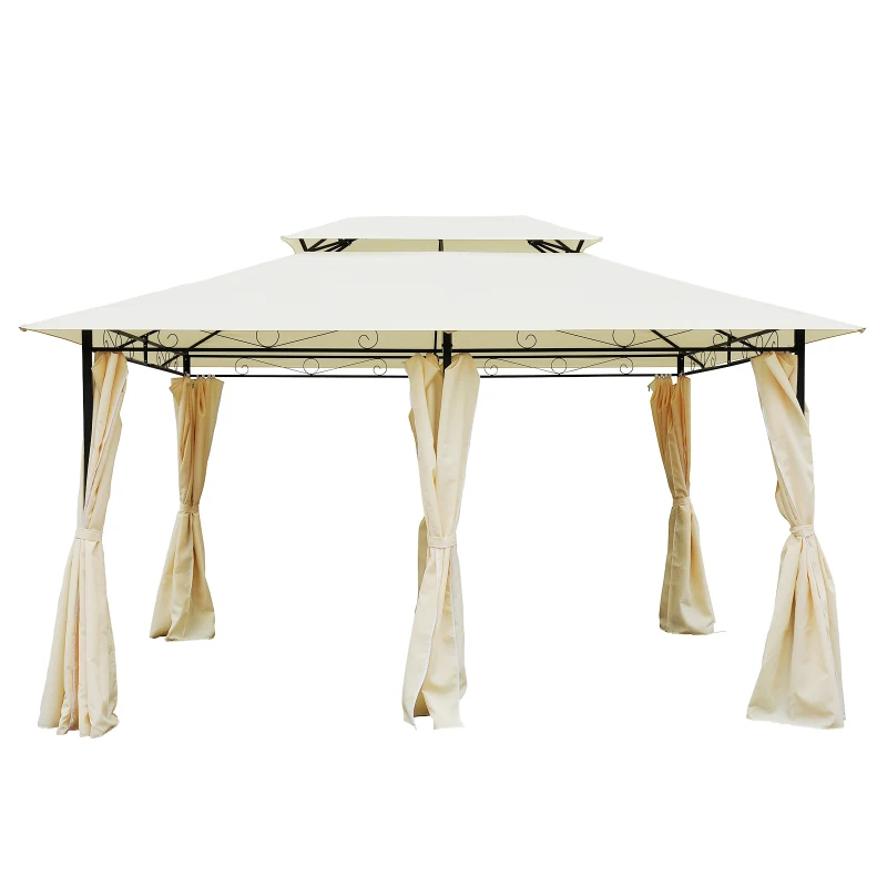 Outsunny 13' x 10' Soft-top Gazebo Patio Steel Canopy Portable Party Event with Double Canopy Roof, Curtains, Cream White