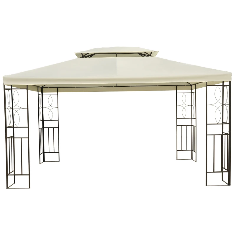Outsunny 10x13ft Steel Gazebo Sun Shelter Patio Outdoor Party Event Canopy Vented Roof Cream White