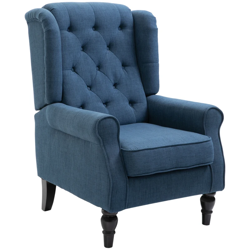 HOMCOM Fabric Tufted Club Accent Chair with Wooden Legs, Blue