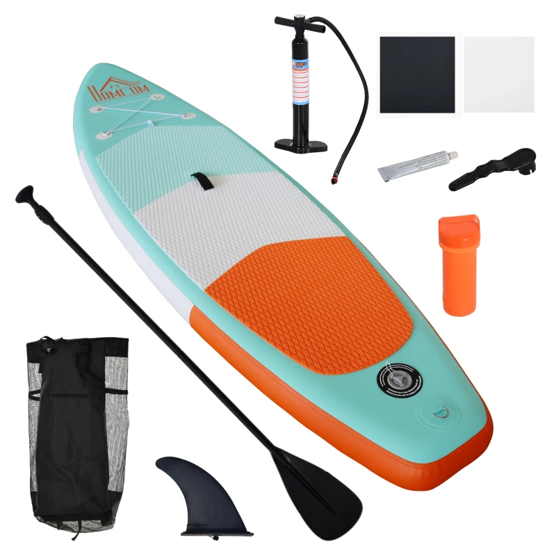 HOMCOM 10FT Inflatable Paddle Board with Ultra-Light (20lbs) SUP for All Skill Levels with Stand Up Paddle Board, Adjustable Paddle, Fix Bag, Air Pump, Fin, Backpack, Green