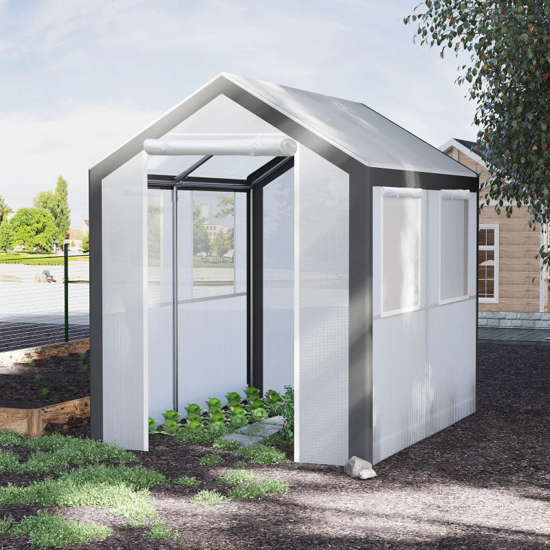Outsunny 8' L x 6' W x 7' H Outdoor Walk-In Tunnel Greenhouse with Roll-up Windows, 2 Zippered Doors, & Weather Cover