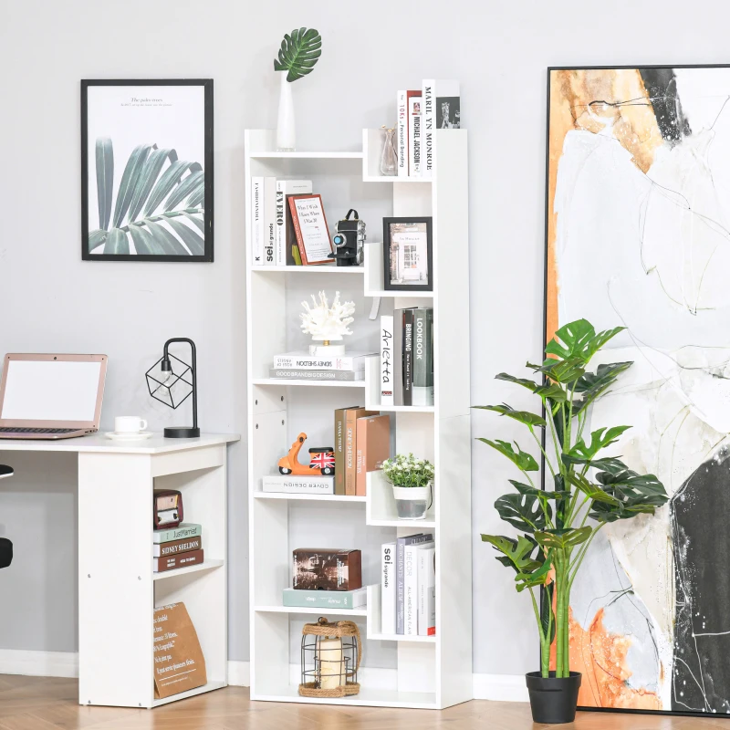 HOMCOM 6-Tier Tall Bookcase, Modern Storage Bookshelf, Display Shelves, Floor Standing Shelving, Display Rack for Living Room, Home Office, White