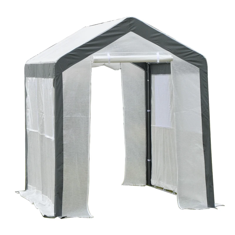Outsunny 8' L x 6' W x 7' H Outdoor Walk-In Tunnel Greenhouse with Roll-up Windows, 2 Zippered Doors, & Weather Cover