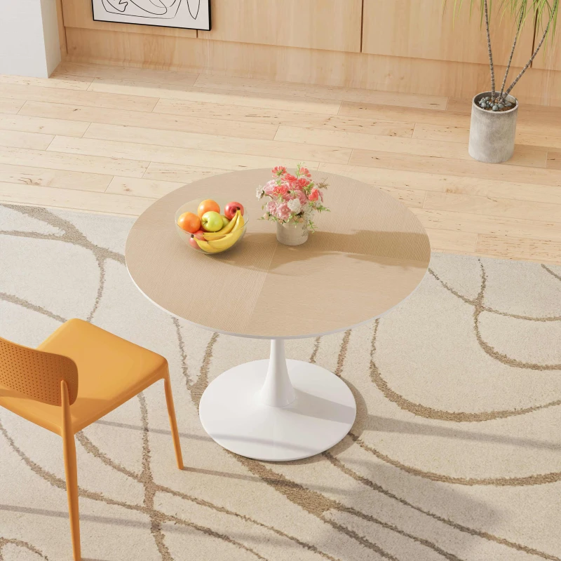 42" Modern Round Dining Table with Printed Wood Grain Table Top, Metal Base, Easy Assembly, and 220 lbs Weight Capacity, Natural