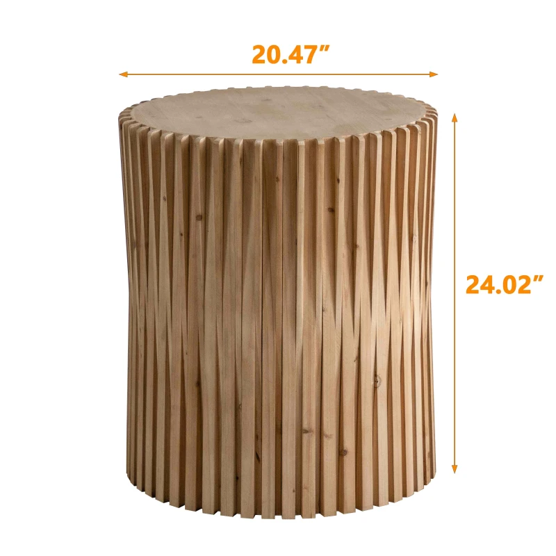 Retro Cylindrical Coffee Table with Vertical Texture Relief Design, No Assembly Required, 20.47"x20.47"x24.02", Natural