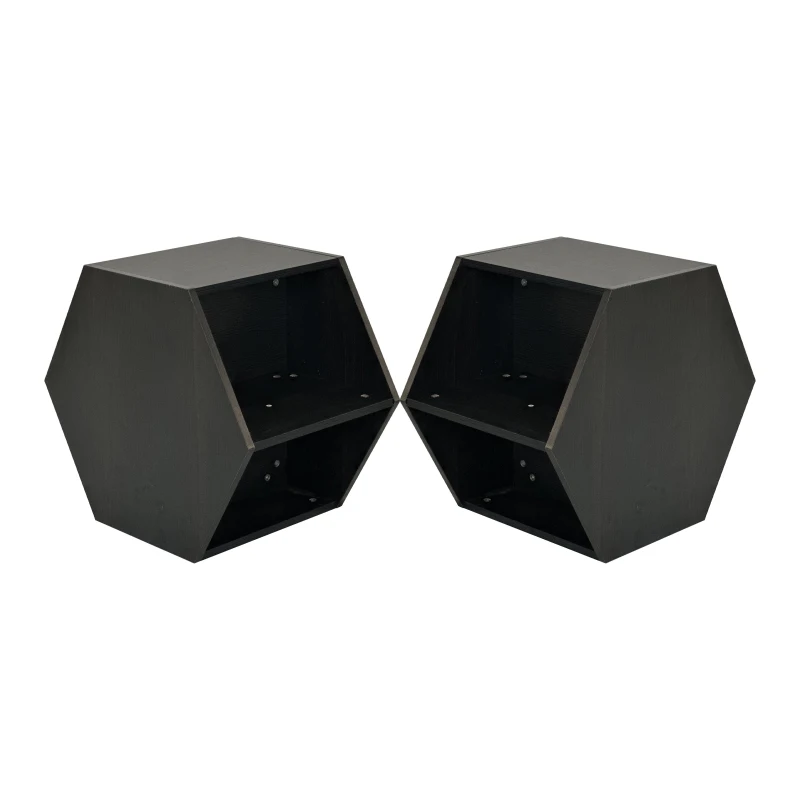 Hexagonal Coffee Table Set, 2-Piece Side Table Nightstand with Storage Shelves, Versatile Modern Design, 47.24" x 23.62" x 15.75", Black Brown