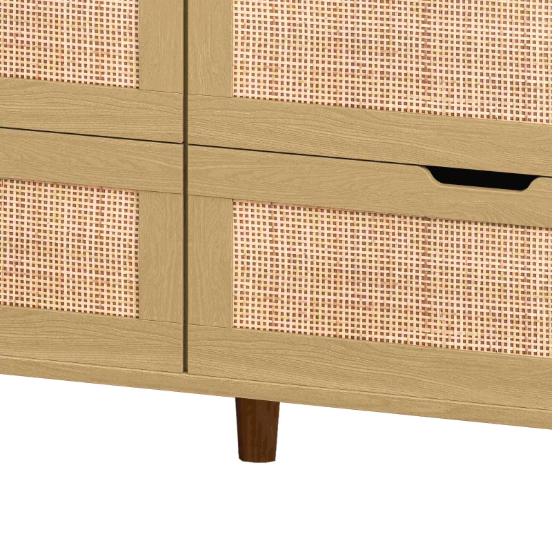 43.31" 6-Drawer Rattan Storage Cabinet with LED Lights and Power Outlet, for Bedroom and Living Room, Natural