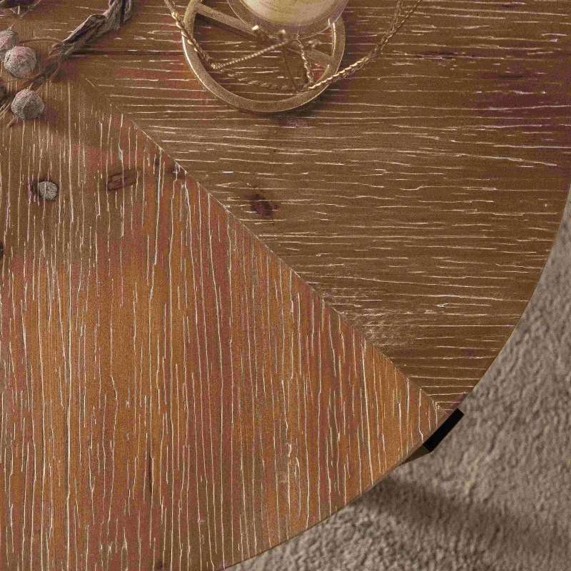 33.86" Modern Retro Splicing Round Coffee Table, Fir Wood Table Top with Black Cross Legs Base, Easy Assembly and Maintenance, 17.72" Height, Black+Natural