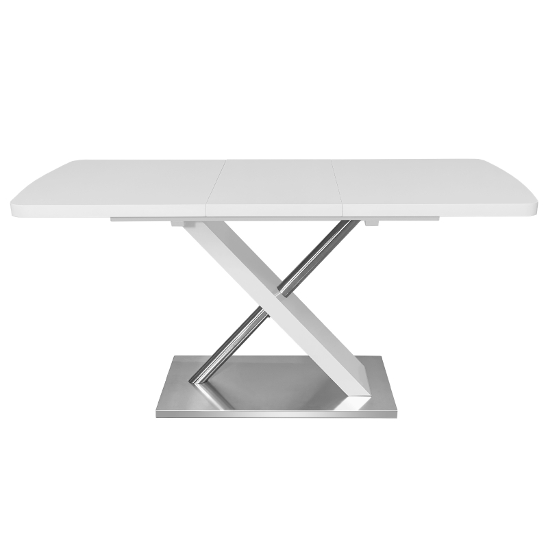 47.25"-63" Modern Glossy Dining Table for 4-6 People, Extendable with Crossed Metal Base and Stainless Steel Tubes, 220 lbs Capacity, White