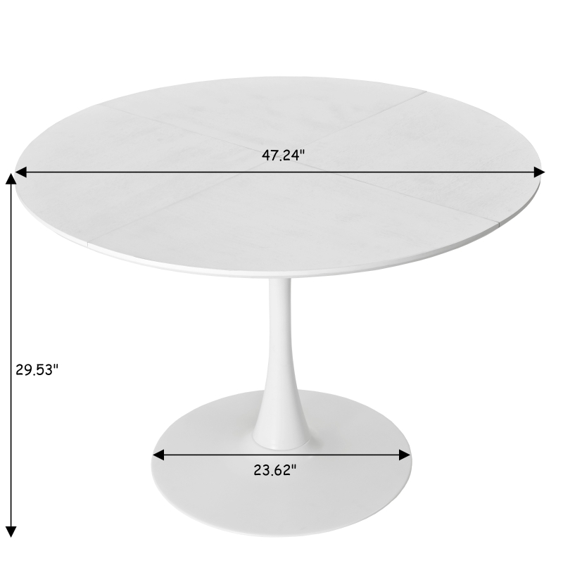 47.24" Modern Round Dining Table with Solid Wood Grain Top, Metal Base, and Easy Assembly, White