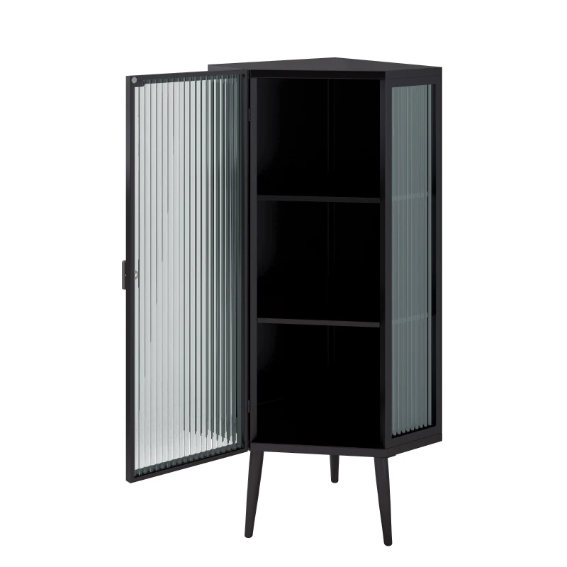22.25'' Floor Corner Cabinet, Three Tiers with Tempered Glass Doors and Storage Shelves for Bathroom, Living Room, and Bedroom, 22.25"L x 16.75"W x 43.3"H, Black