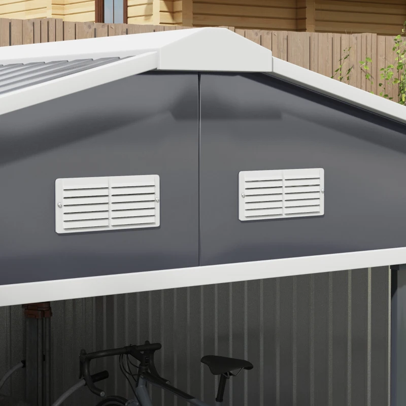 Outsunny 11' x 13' Garden Metal Shed, Storage Shed Utility Storage with Double Locking Doors for Bike, Yard Tools, Dark Gray
