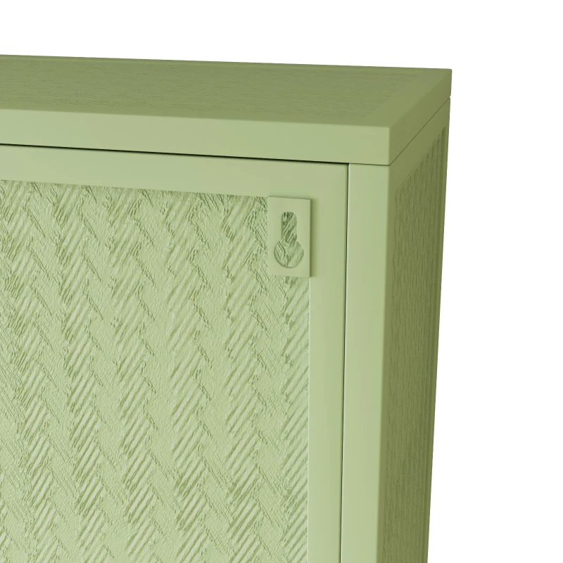 27.56" Glass Doors Modern Two-Door Wall Cabinet with Three-Tier Storage, Woven Pattern, Iron and Tempered Glass for Dining Room, Bathroom, 27.56"L x 9.06"W x 23.62"H, Green