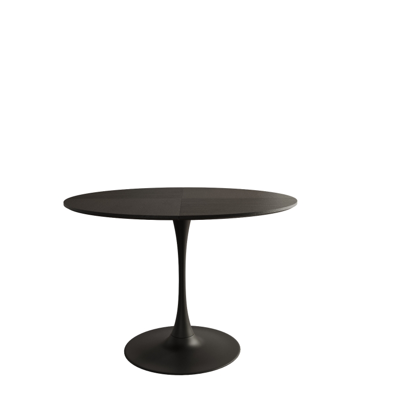 47.24" Modern Round Dining Table with Solid Wood Grain Top, Metal Base, and Easy Assembly, Black