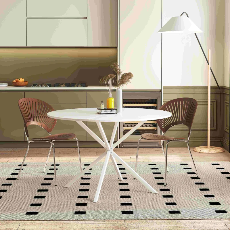 47.24'' Modern Cross Leg Round Dining Table, White Top, Two Piece Removable Top, Matte Finish Iron Legs, Easy Assembly and Maintenance, White