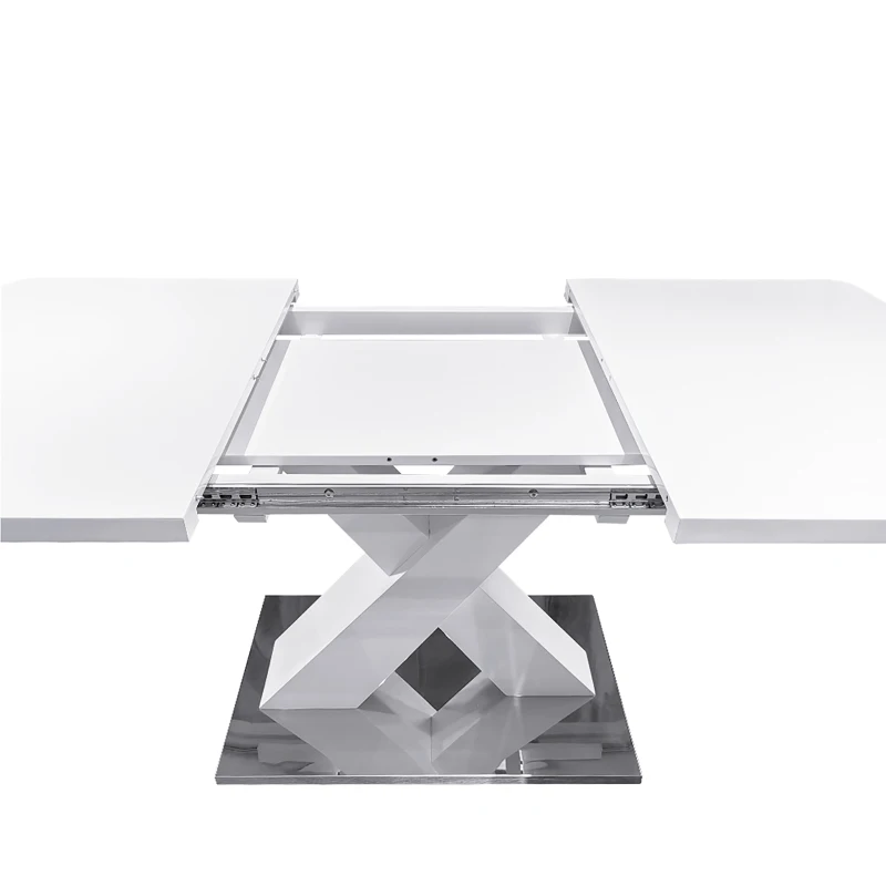 Modern Square Dining Table, Stretchable MDF Table Top with X-Shape Metal Base, 62.99"L x 31.5"W x 30.12"H, 220 lbs Capacity, White