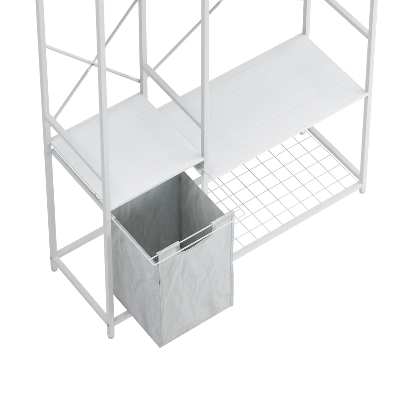 Portable Wardrobe Clothes Rack, Freestanding Clothing Rack with Bottom Mesh Storage and Oxford Cloth Bag, 47.24"L x 15.75"W x 72.05"H, White