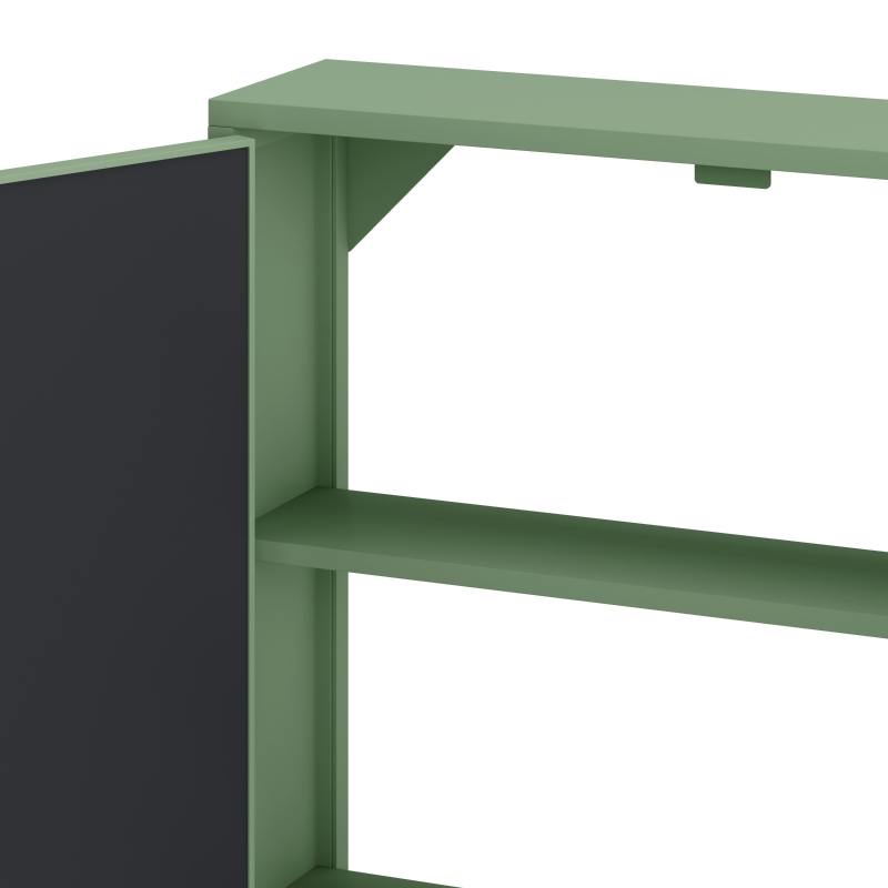 Vintage Two Door Wall Cabinet with Mirror, Three-Level Storage, Retro Style, Iron and Glass, 23.62"L x 5.91"W x 27.56"H, Green