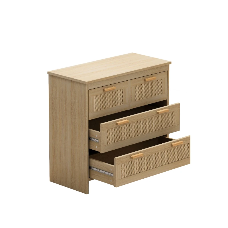 4-Drawer Rattan Cabinet, Modern Natural Design, High-Quality Chipboard, Ample Storage, Anti-Tipping, Easy Assembly, 31.5"x15.75"x31.5", Natural