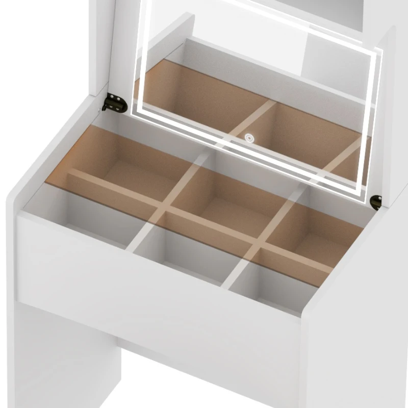 Dressing Table with Flip Top LED Mirror, Vanity Table with Storage, Removable Upholstered Stool, 23.62" x 15.75" x 62.99", White