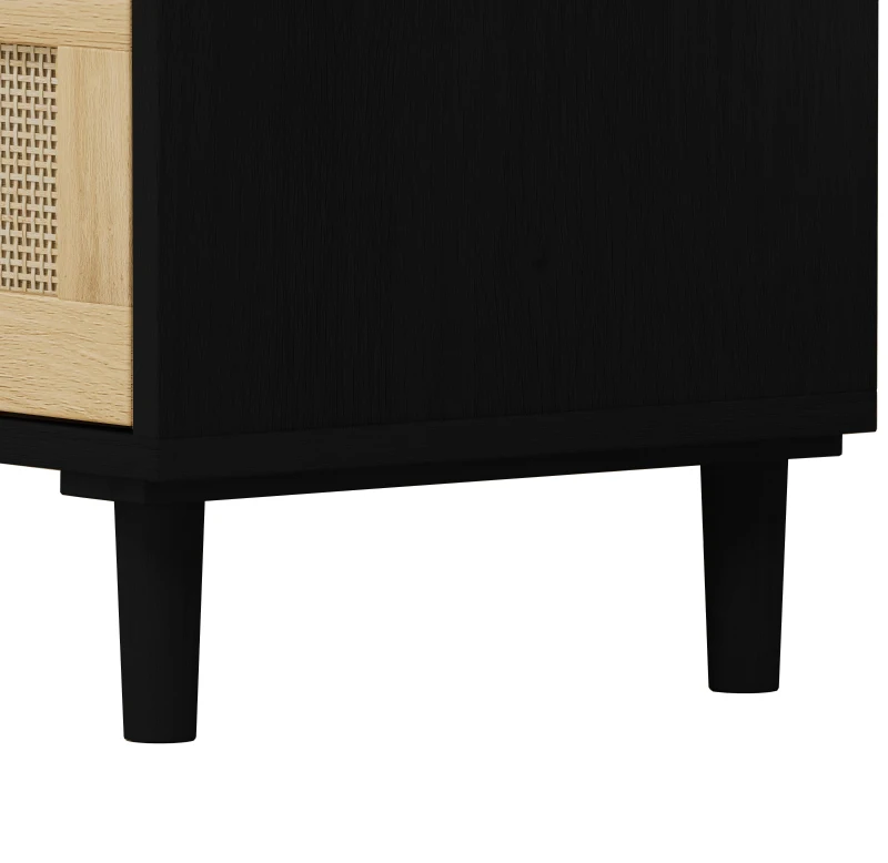 31.5" Rattan Storage Cabinet with 3 Drawers, Modern Design, MDF and Real Wood Legs, Metal Handles, Anti-Tip Safety, for Bedroom, Living Room, Hallways, Black