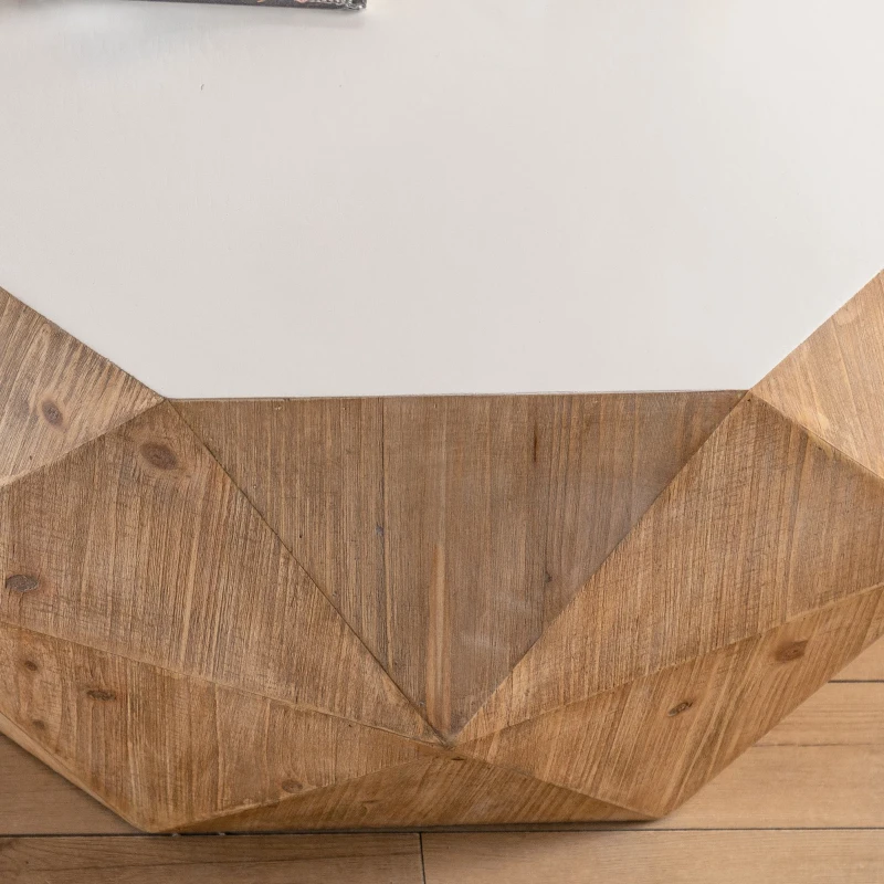 38.18" American Retro Style Coffee Table with Three-Dimensional Embossed Pattern, White Tabletop, No Assembly Required, 150 lb Load Capacity, White+Oak