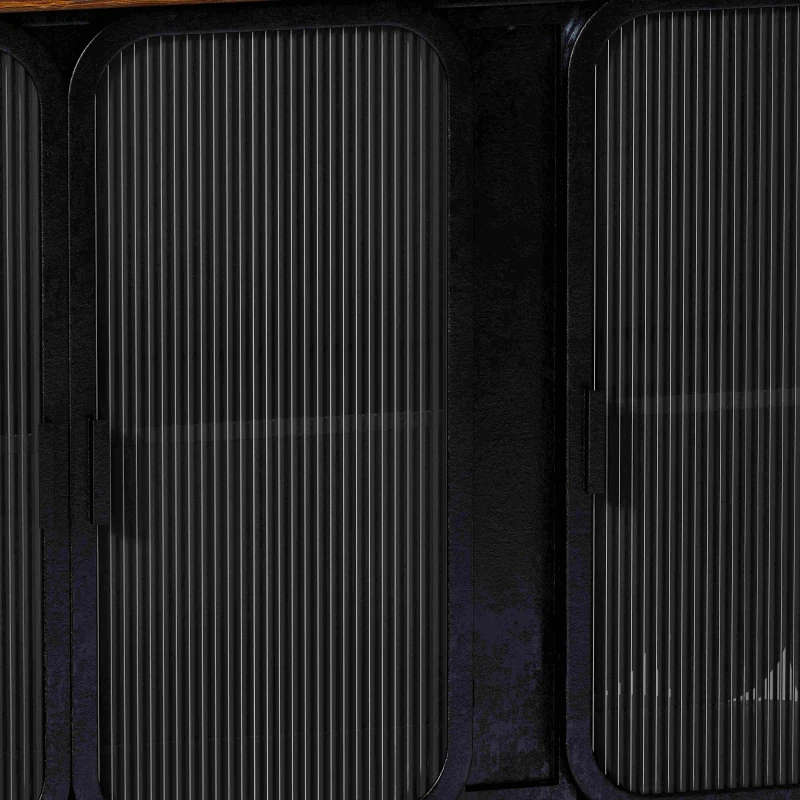 40.94" Glass Doors Modern Three-Door Cabinet with Two-Tier Storage and Fir Wood Top for Entryway, Living Room, Home Office, Dining Room, Black+Brown