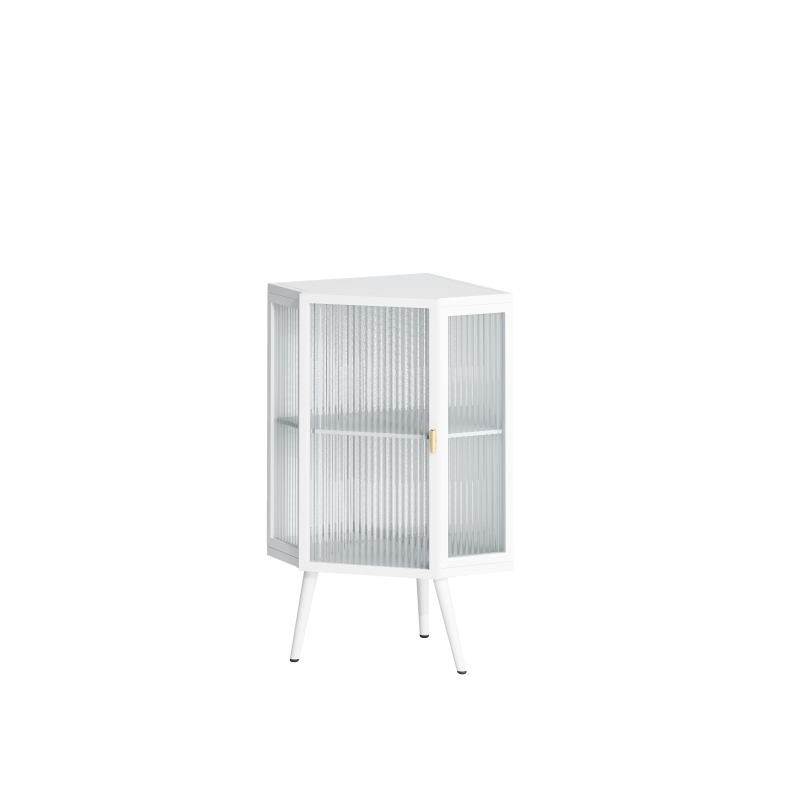 22.25" Floor Corner Cabinet with Tempered Glass Door, Storage Shelves for Bathroom, Living Room, Bedroom, Easy Assembly, 31.5" H, White