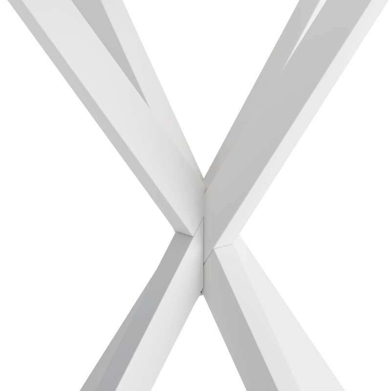 31.5'' Modern Cross Leg Round Dining Table, White Marble Top, Two Piece Removable Top, Matte Finish Iron Legs, Easy Assembly, White
