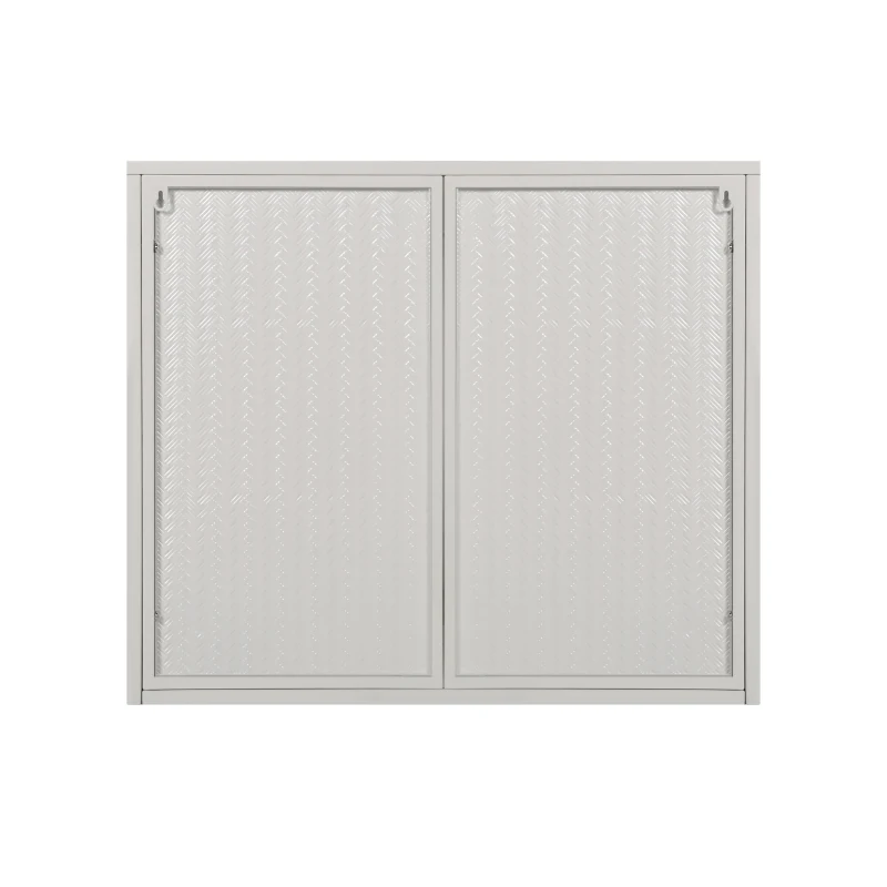 27.56" Modern Wall Cabinet with Glass Doors, Three-Tier Storage, and Woven Pattern for Entryway, Living Room, Bathroom, Dining Room, White