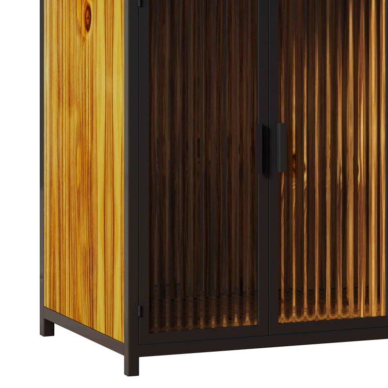 Multipurpose Bookshelf Storage Rack with Enclosed Cabinet, Fir Wood and Iron Frame, Easy Assembly, 68.9" L x 15.75" W x 68.9" H, Black+Brown