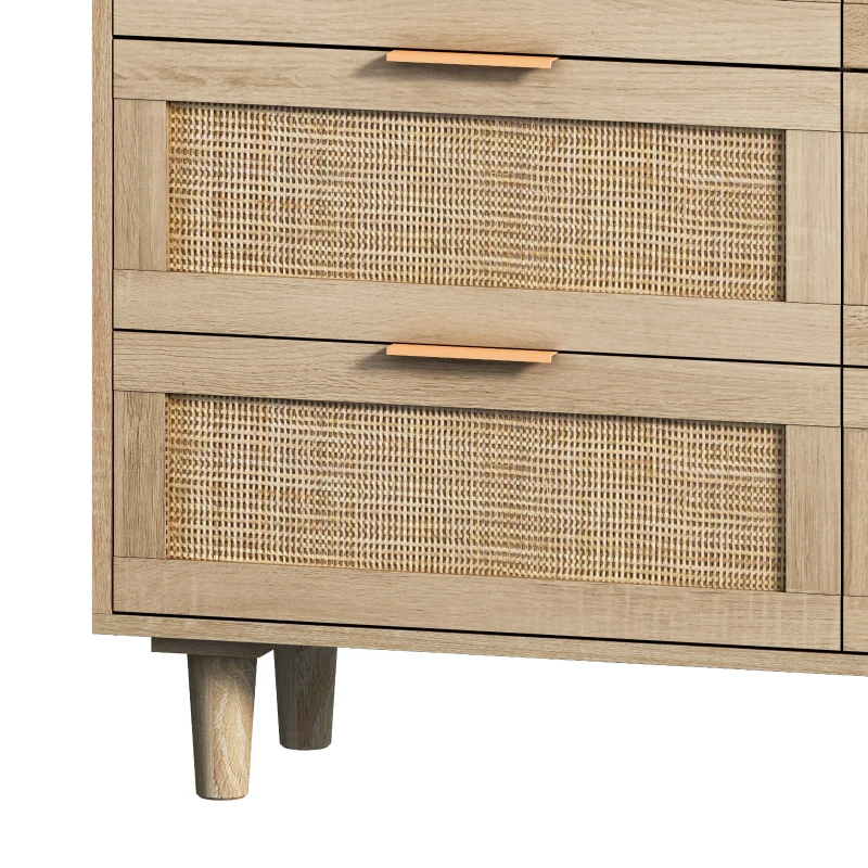 43.31" 6-Drawer Rattan Storage Cabinet, Modern Natural Design, High-Quality Chipboard, Ample Storage Space for Bedroom and Living Room, Natural