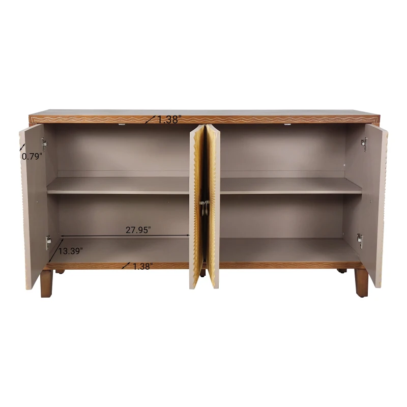 Vintage 4 Door Storage Cabinet, Carved Scatter Pattern Dining Sideboard, Large Buffet with Adjustable Shelves, Multifunctional Accent Cabinet for Living Room, 59.84" x 15.75" x 31.89", Brown