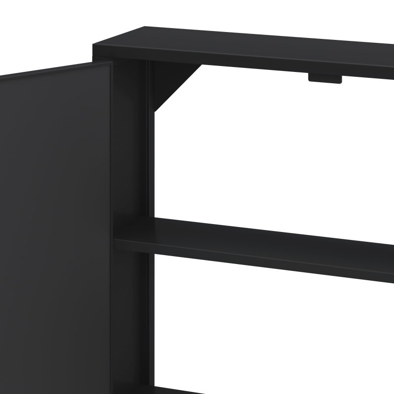 Vintage Two Door Wall Cabinet with Mirror, Three-Level Storage Space, Retro Style, Iron and Glass, 23.62"L x 5.91"W x 27.56"H, Black