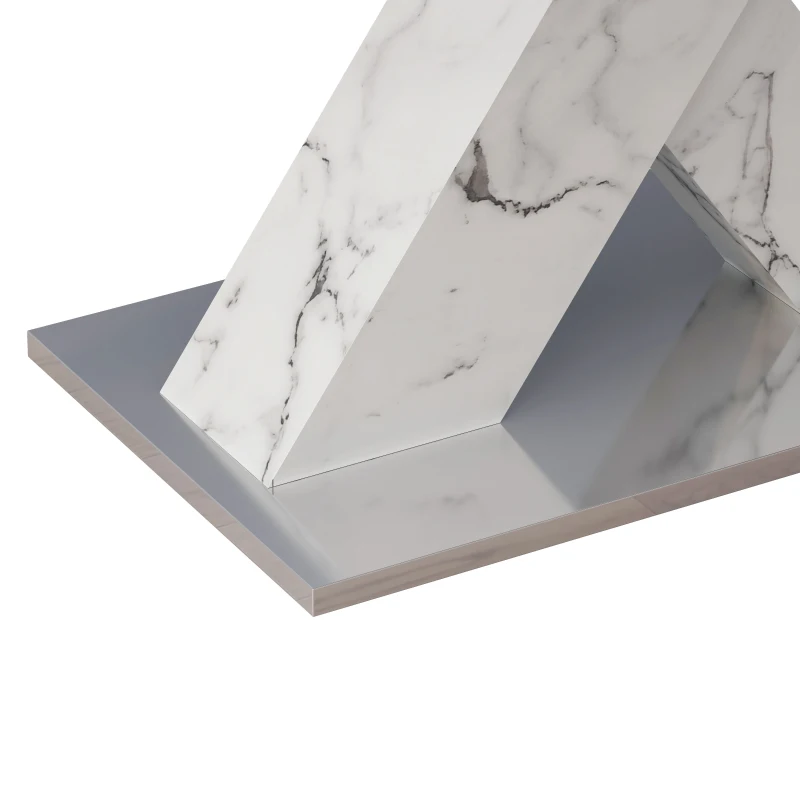 Modern Square Dining Table, Stretchable Black Marble Table Top with MDF X-Shape Legs and Metal Base, Easy Assembly, 62.99"L x 31.5"W x 30.12"H, Black White